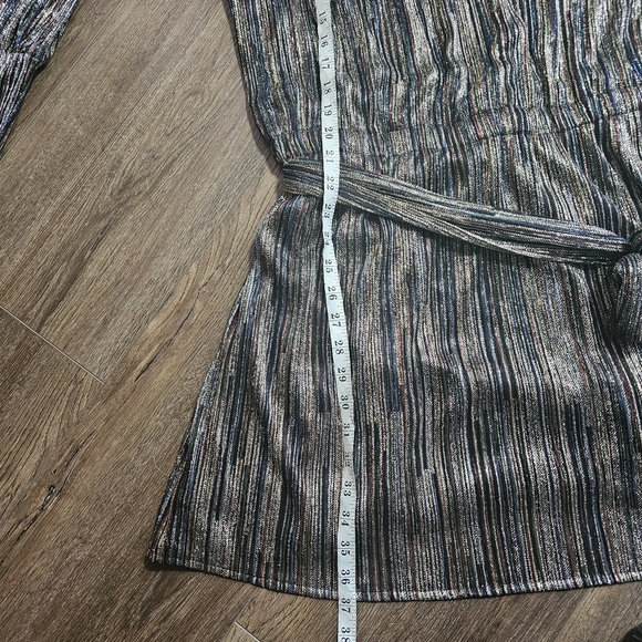 Ramy Brook Metallic Stripe Long Sleeve Belted Mini Dress Sz L - Picture 10 of 15